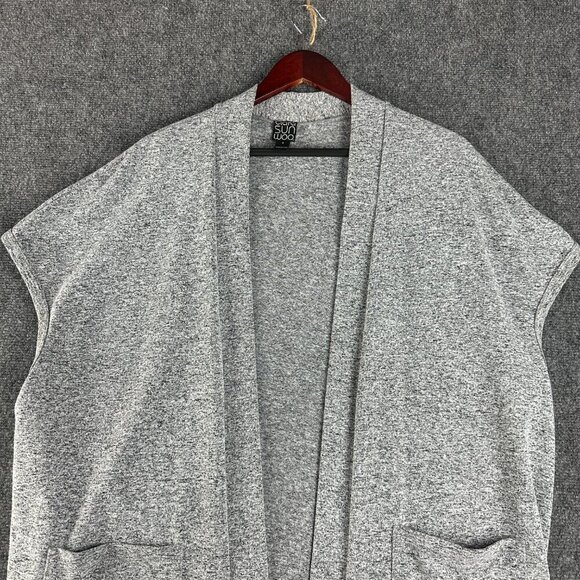 Clara Sun Woo Sweater Womens Small Gray Cardigan Open Front Pockets Sleeveless - Picture 3 of 7